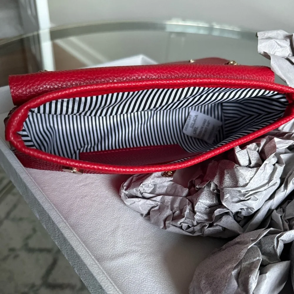 Elegant Red Clutch with Gold Chain